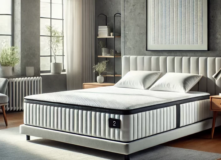 DALL·E 2024-07-24 14.20.29 - A high-quality cooling mattress on a modern bedroom setup. The mattress should have a sleek design with visible cooling features, such as a breathable